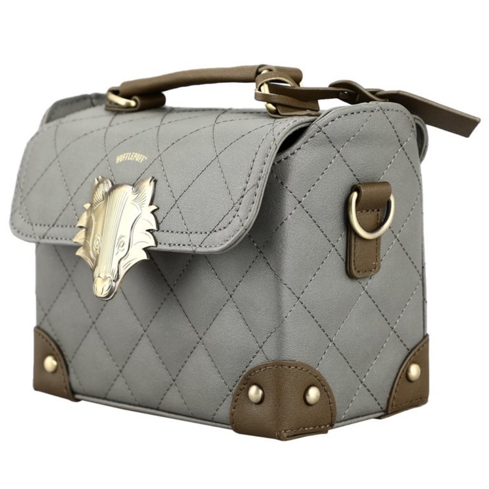 The Harry Potter Hufflepuff Mini Trunk Handbag measures 7.5" W x 5.9" H x 3.75"